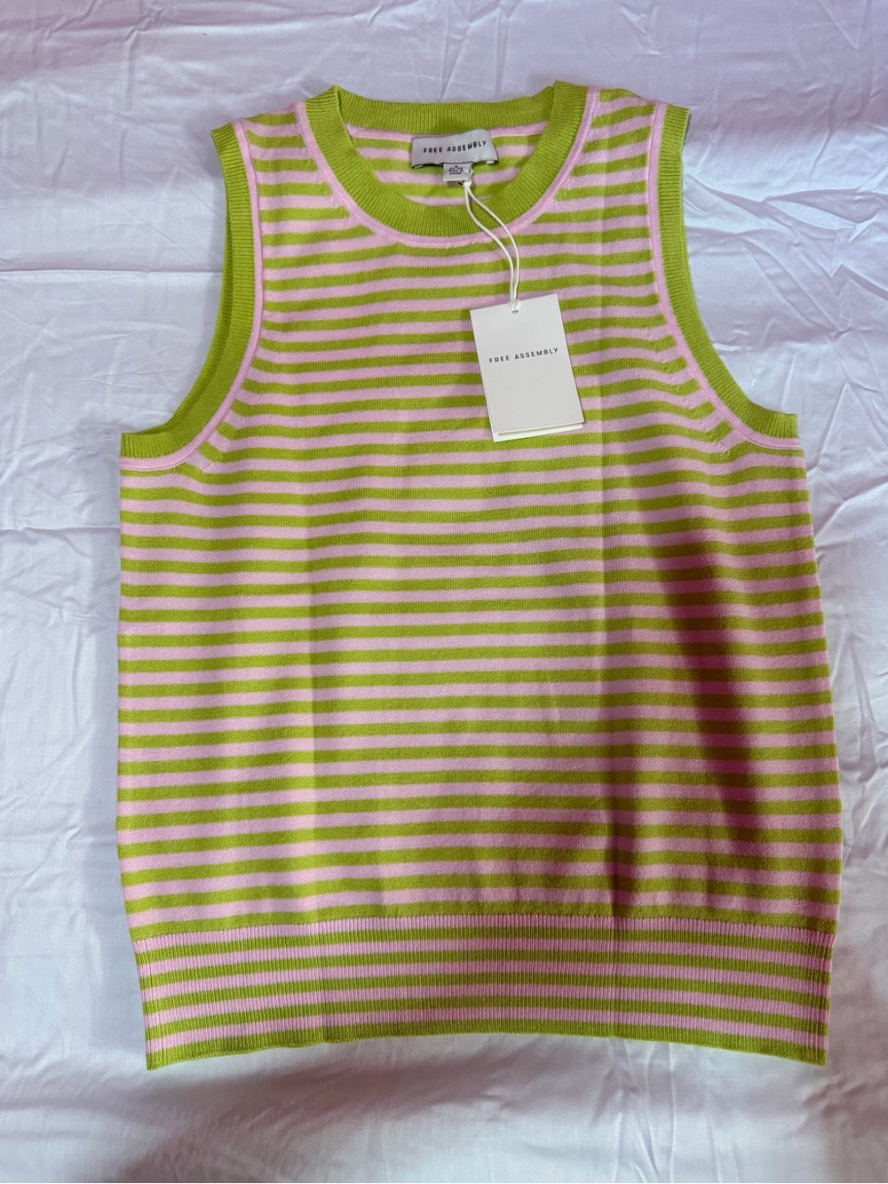 Striped Knit Tank Top - Pink & Lime